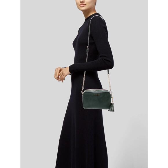 Michael Kors Ginny Leather Crossbody Bag Green EUC MSRP $248